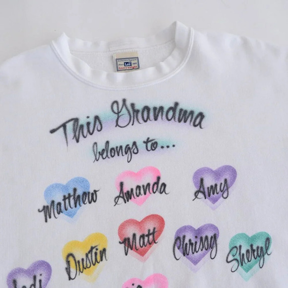 Vintage Lee Heavyweight White Grandma Colourful Hearts Crewneck Sweater M - Picture 11 of 12